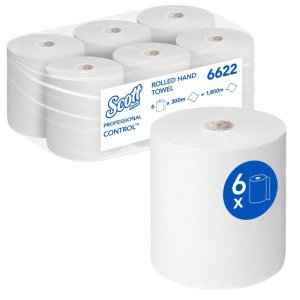 Scott Control 6622 Hand Towel Rolls White - 6x300m