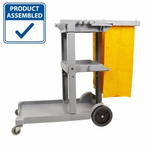 Janitorial cart/trolley with bag, grey - pre-built