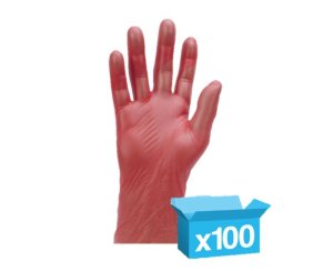Red vinyl powderfree disposable gloves box 100 - Medium