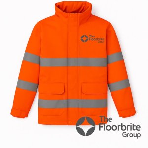 Orange HiVis Construction Jacket Xlarge - Floorbrite heatseal logo